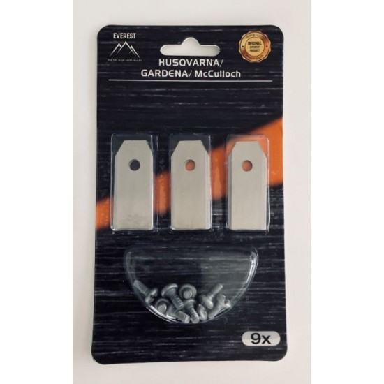 ROBOTO ŽOLIAPJOVĖS PEILIUKAI TINKANTYS HUSQVARNAI GARDENAI 43MM – RINKINYS 9 VNT.