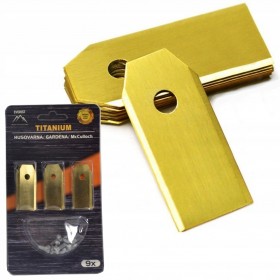 ROBOTO ŽOLIAPJOVĖS PEILIUKAI TINKANTYS HUSQVARNAI GARDENAI 43MM TITANAS – RINKINYS 9 VNT.